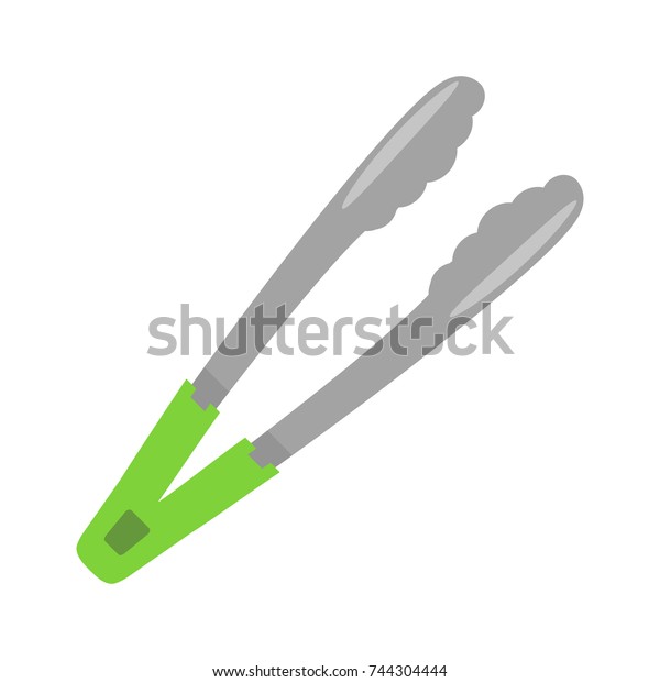 Kitchen tongs on white background, flat\
style vector\
illustration.