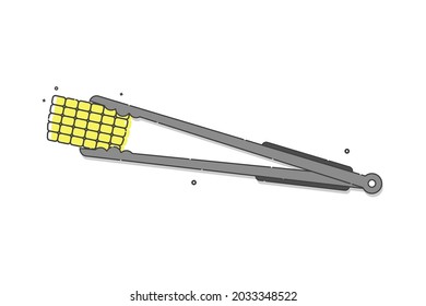 Kitchen tongs which hold a piece of corn. Kitchenware for restaurants, cafes and home use. Cook steel tool. Accessory for barbeque. Great design for any purposes. White background. Vector cutlery icon