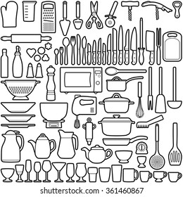 Colección de herramientas de cocina - ilustración de línea vectorial