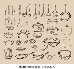Kitchen tool collection - vector silhouette