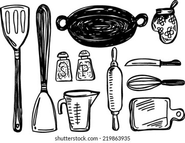 Kitchen tool collection - vector silhouette