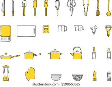 Kitchen tool color icon set