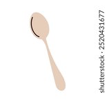 Kitchen tool, cooking spoon, table knife, tablespoon, culinary utensil, kitchenware, metal spoon and steel fork, flatware top view, eating tools isolated on white background flat vector illustration.