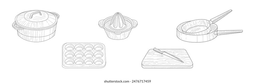 Kitchen Tool and Equipment Hand Drawn Linear Vector Set