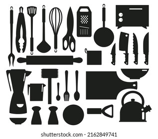 kitchen tool flat Silhouettes premium vector template