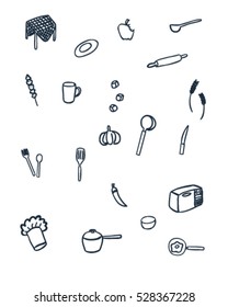 kitchen tool and food (Doodle vector art)