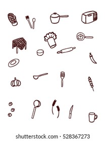 kitchen tool and food (Doodle vector art)
