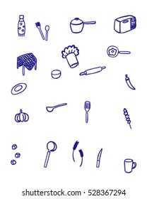 kitchen tool and food (Doodle vector art)