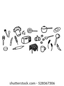 kitchen tool and food (Doodle vector art)