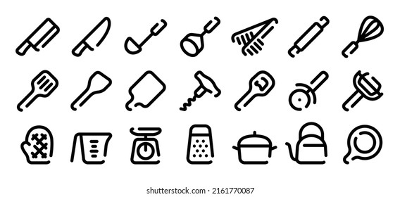 Kitchen tool icon set (Soft bold line version)