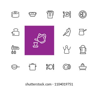 Kitchen tool icons. Set of  line icons. Toaster, mixer, apron. Utensils concept. Vector illustration can be used for topics like cooking, kitchen equipment