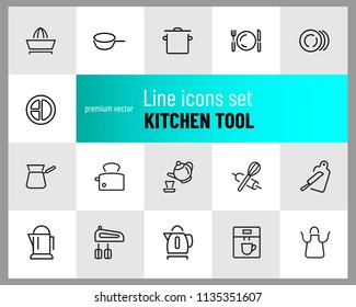 Kitchen tool icons. Set of  line icons. Toaster, mixer, apron. Utensils concept. Vector illustration can be used for topics like cooking, kitchen equipment