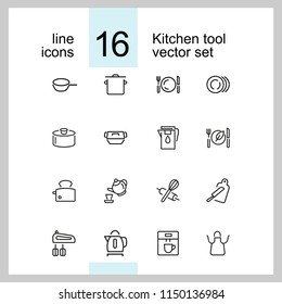 Kitchen tool icons. Set of  line icons. Toaster, mixer, apron. Utensils concept. Vector illustration can be used for topics like cooking, kitchen equipment