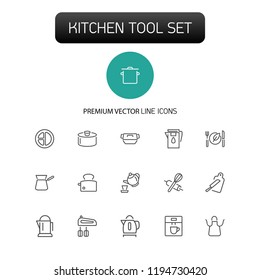 Kitchen tool icons. Set of  line icons. Toaster, mixer, apron. Utensils concept. Vector illustration can be used for topics like cooking, kitchen equipment