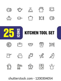 Kitchen tool icons. Set of  line icons. Toaster, mixer, apron. Utensils concept. Vector illustration can be used for topics like cooking, kitchen equipment