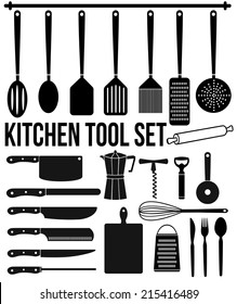 Kitchen tool icons set on white background, vector illustration