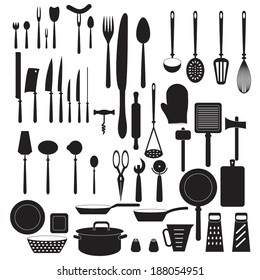 Kitchen tool icons set. Vector silhouettes