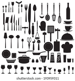 Kitchen tool icons set. Vector.