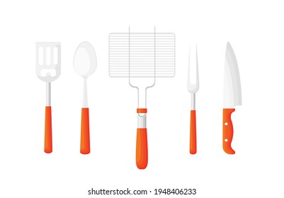 Kitchen tool kit icon. Collection of kitchen utensils. Vector illustration in a flat style.
