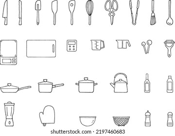 Kitchen tool line icon set