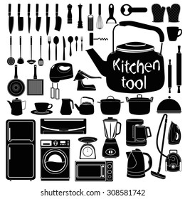 Kitchen tool silhouette collection set on white background