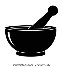 Símbolo de ferramenta de cozinha usado para esmagar ingredientes retificação farmácia medicina objeto isolado preto silhueta vetor ilustração desenho