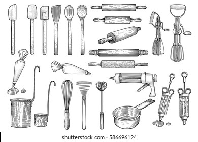 Kitchen, tool, utensil, vector, drawing, engraving, illustration