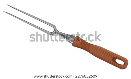 Kitchen tool with wooden handle. Carving fork. Isolated on white