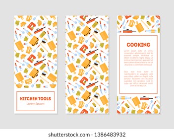 Kitchen Tools Banner Templates Set with Cooking Utensils Pattern and Place for Text Vector Illustration