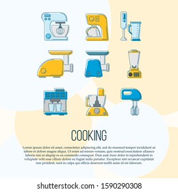 Kitchen tools card concept. Vector culinary illustration in flat style for design and web.