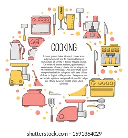Kitchen tools card concept. Vector culinary illustration in flat style for design and web.