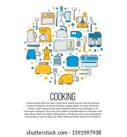 Kitchen tools card concept. Vector culinary illustration in flat style for design and web.