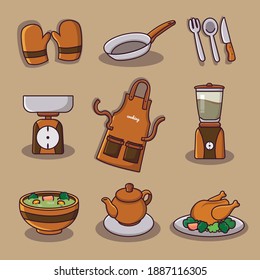 Kitchen tools collection. chef cooking tools set vector fesign