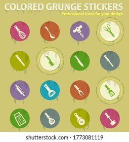 kitchen tools colored grunge icons with sweats glue for design web and mobile applications