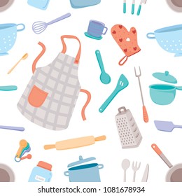 Kitchen tools in colorful cartoon vector