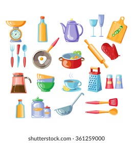 Kitchen Tools colorful Vector Illustration Set icon