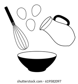 kitchen tools for cooking, black and white