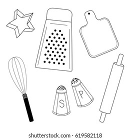 kitchen tools for cooking, black and white 