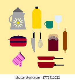 Kitchen Tools Cooking Stuff Vector Graphic Flat Design 