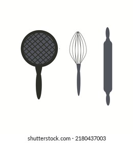 Kitchen tools cutlery set of whisk, sieve and rolling