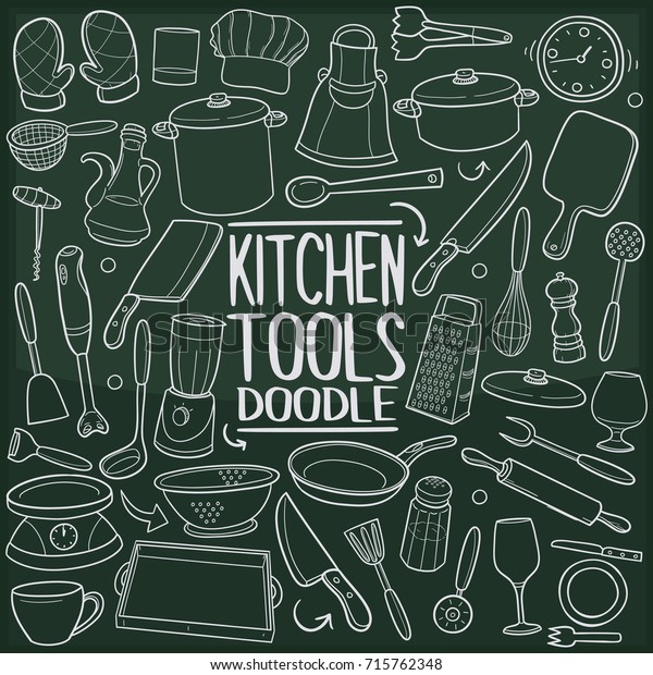 Kitchen Tools Doodle Icon Chalkboard Sketch Stock Vector Royalty