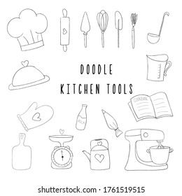 Doodle de herramientas de cocina. La Mano De Los Iconos. Diseño de imágenes prediseñadas.