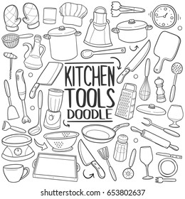 Kitchen Tools Doodle. Icons Hand Drawn. Scribble Clip Art. Scrapbook Line Art Design. 