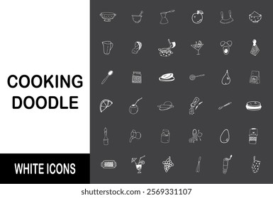 kitchen tools doodle set. kitchen utensil in sketch style. cooking doodle white icons. hand drawn.