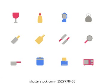 Kitchen tools flat icons, cooking equipment, isolated on white background.