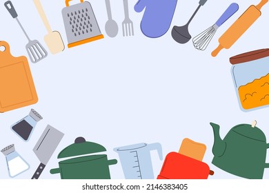 Kitchen Tools frame vector Flat Illustration.