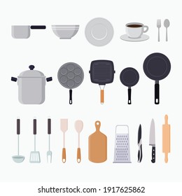 Kitchen tools graphic elements flat vector illustration