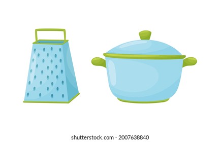 Küchenwerkzeuge mit Groß- und Stock-Pot-Vektorset