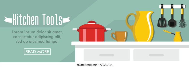Kitchen tools horizontal banner. Kitchen tools vector illustration in flat style for web