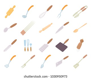 Kitchen tools icon set. Cartoon set of kitchen tools vector icons for web design isolated on white background